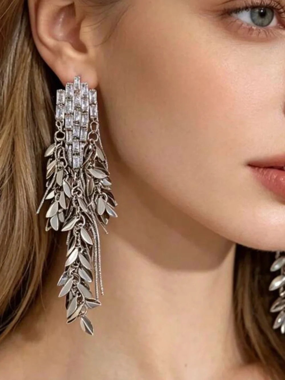 Statement Silver-Tone Crystal Fringe Drop Earrings